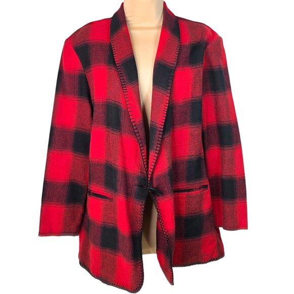 Vintage David Paul NY Womens Red & Black Buffalo Plaid Blazer Jacket Size M - Picture 2 of 7